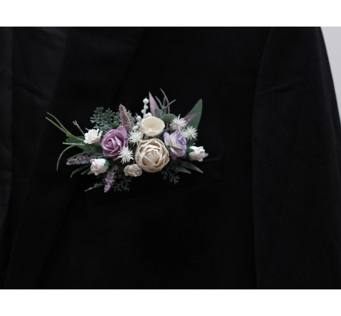 Lavender pocket flowers. Pocket boutonniere in lilac and white color scheme. Flower accessories. Square flowers. 5292