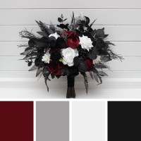 Wedding bouquets in  burgundy black silver colors. Bridal bouquet.  Faux bouquet. Bridesmaid bouquet.Gothic black wedding bouquet. 5108