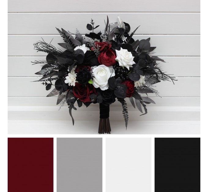 Wedding bouquets in  burgundy black silver colors. Bridal bouquet.  Faux bouquet. Bridesmaid bouquet.Gothic black wedding bouquet. 5108