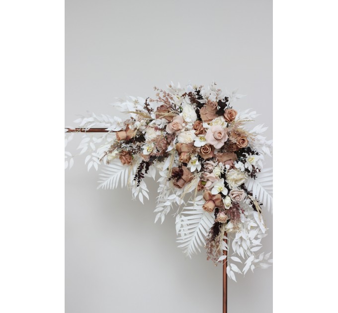  Flower arch arrangement in beige white brown colors.  Arbor flowers. Floral archway. Faux flowers for wedding arch. 0026