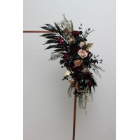  Flower arch arrangement in deep purple black gold beige colors.  Arbor flowers. Floral archway. Faux flowers for wedding arch. Halloween wedding. 5194