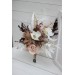 Wedding bouquets in beige white brown colors. Bridal bouquet. Cascading bouquet. Faux bouquet. Bridesmaid bouquet.Orchid bouquet.  0026