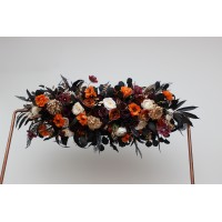  Flower arch arrangement in purple black rust gold colors.  Arbor flowers. Floral archway. Faux flowers for wedding arch. 5014