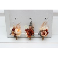  Wedding boutonnieres and wrist corsage  in terracotta brown creamcolor scheme. Flower accessories. 5100