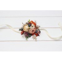  Wedding boutonnieres and wrist corsage  in rust orange cream color scheme. Flower accessories. 5179