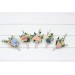  Wedding boutonnieres and wrist corsage  in ivory yellow peach dusty blue color scheme. Flower accessories. 5247