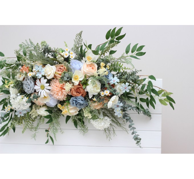 Flower arch arrangement in ivory yellow peach dusty blue  colors.  Arbor flowers. Floral archway. Faux flowers for wedding arch. 5247