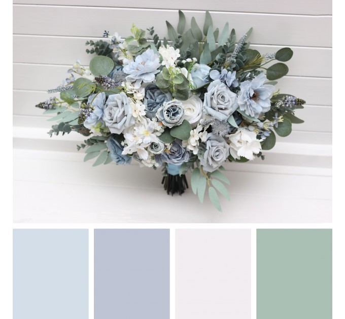 Dusty blue sky blue white bridal bouquet. Peonies roses anemones bouquet .Bridesmaid flowers. Pale blue wedding flowers. Boho wedding. Sage green. Bridesmaid bouquet. 5296