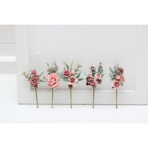  Set of  5 bobby pins in  mauve blush pink color scheme. Hair accessories. Flower accessories for wedding. Gift for bridesmaid. 5298
