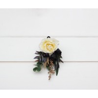  Wedding boutonnieres and wrist corsage  in hunter green ivory black gold color scheme. Flower accessories. 5300