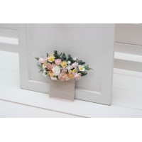 Pocket boutonniere in blush pink white peach yellow color scheme. Flower accessories. Pocket flowers. Square flowers. 5301