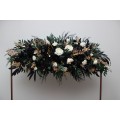  Flower arch arrangement in hunter green ivory black gold colors.  Arbor flowers. Floral archway. Faux flowers for wedding arch. 5300