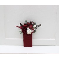 Pocket flowers. Pocket boutonniere in burgundy white ivory color scheme. Flower accessories. Square flowers. 0040