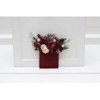 Pocket boutonniere in burgundy blush pink color scheme. Flower accessories. Pocket flowers. Square flowers. 5080