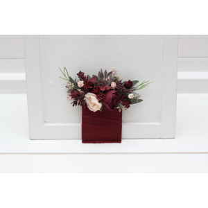 Pocket boutonniere in burgundy blush pink color scheme. Flower accessories. Pocket flowers. Square flowers. 5080