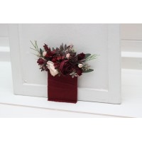 Pocket boutonniere in burgundy blush pink color scheme. Flower accessories. Pocket flowers. Square flowers. 5080