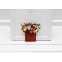 Pocket boutonniere in terracotta ivory orange color scheme. Flower accessories. Pocket flowers. Square flowers. 5312