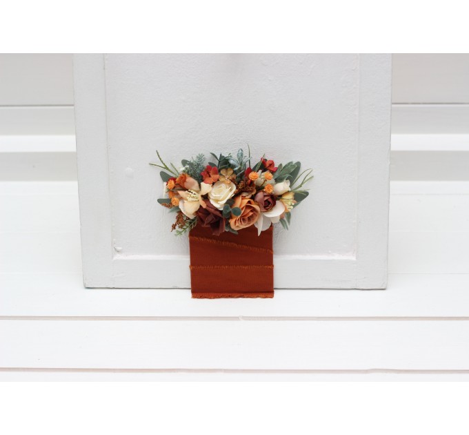 Pocket boutonniere in terracotta ivory orange color scheme. Flower accessories. Pocket flowers. Square flowers. 5312