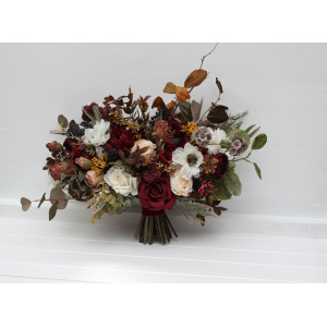 Burgundy ivory white brown flowers. Bridal bouquet. Faux bouquet. Fall wedding bouquet. Silk flowers. Boho wedding. Brown oliva greenery. Bridal bouquet. Faux bouquet. Bridesmaid bouquet. 5310