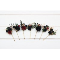  Set of  7 hair pins in black burgundy gold  color scheme. Hair accessories. Flower accessories for wedding.  5305