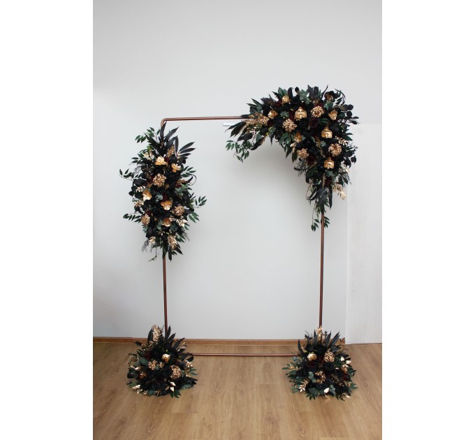  Flower arch arrangement in black burgundy gold green colors.  Arbor flowers. Floral archway. Faux flowers for wedding arch. 5305