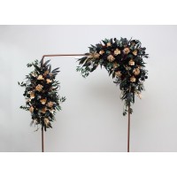  Flower arch arrangement in black burgundy gold green colors.  Arbor flowers. Floral archway. Faux flowers for wedding arch. 5305
