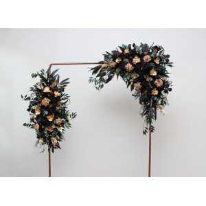  Flower arch arrangement in black burgundy gold green colors. 5305