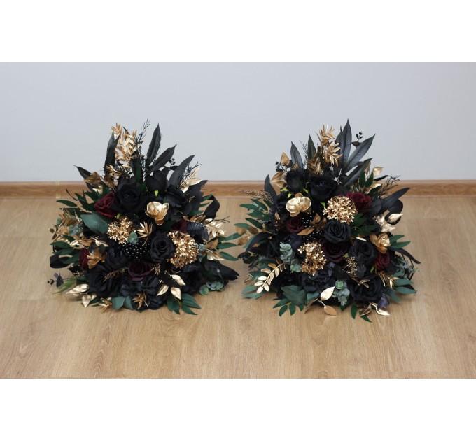 Set of 2 standing flowers in burgundy black gold green color scheme. Aisle flowers. Wedding decorations. Floor flowers. 5305