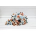 Bouquets in sky blue dusty terracotta beige color theme. Bridal bouquet. Faux bouquet. Bridesmaid bouquet. 5314