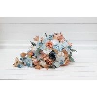 Bouquets in sky blue dusty terracotta beige color theme. Bridal bouquet. Faux bouquet. Bridesmaid bouquet. 5314