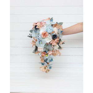 Bouquets in sky blue dusty terracotta beige color theme. Bridal bouquet. Faux bouquet. Bridesmaid bouquet. 5314