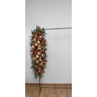  Flower arch arrangement in rust orange gold colors.  Arbor flowers. Floral archway. Faux flowers for wedding arch. 5213