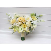 Bouquets in white and yellow color theme. Bridal bouquet. Faux bouquet. Bridesmaid bouquet. 5284