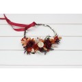 Rust burgundy ivory flower crown. Hair wreath. Flower girl crown. Wedding flowers. 5272