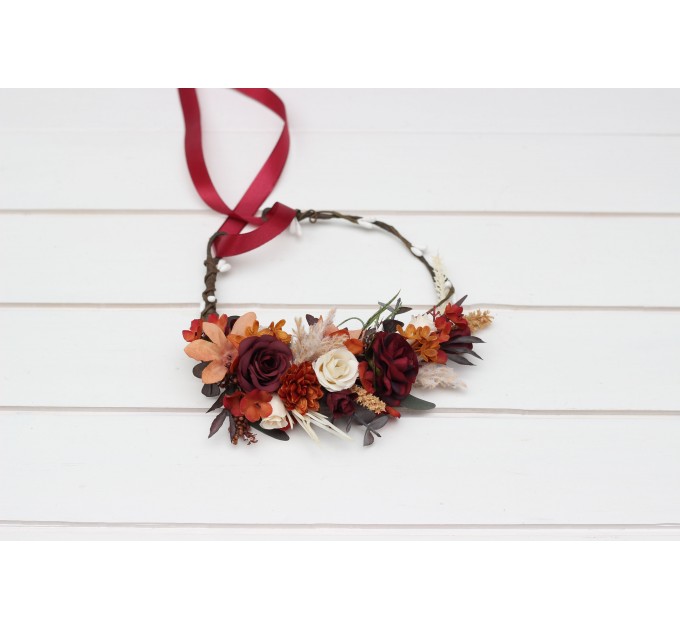 Rust burgundy ivory flower crown. Hair wreath. Flower girl crown. Wedding flowers. 5272