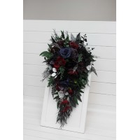 Bouquets in purple black navy blue burgundy silver green color theme. Bridal bouquet. Faux bouquet. Bridesmaid bouquet. 5320