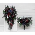 Bouquets in purple black navy blue burgundy silver green color theme. Bridal bouquet. Faux bouquet. Bridesmaid bouquet. 5320