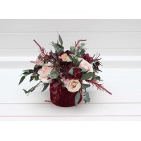 Burgundy blush pink centerpiece. Table decor. Wedding flowers in box. 5080