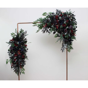  Flower arch arrangement in purple black navy blue burgundy silver green colors. Gothic wedding.  5320