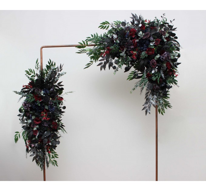  Flower arch arrangement in purple black navy blue burgundy silver green colors.  Arbor flowers. Floral archway. Faux flowers for wedding arch. Gothic wedding.  5320