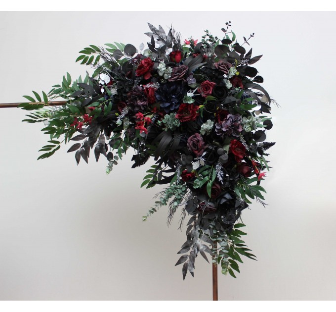  Flower arch arrangement in purple black navy blue burgundy silver green colors.  Arbor flowers. Floral archway. Faux flowers for wedding arch. Gothic wedding.  5320