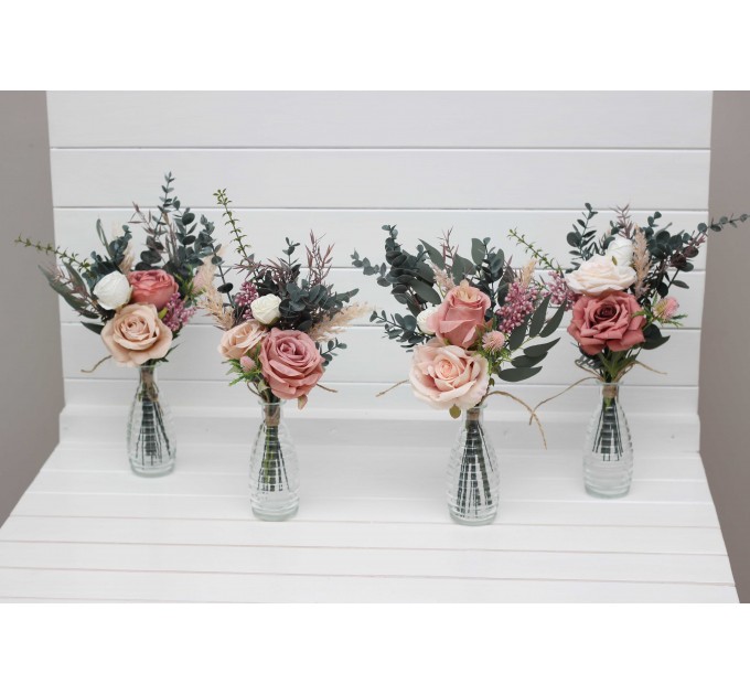 Mini bouquets for vases. Flowers for wedding decor. Dusty rose cream blush pink bouquet. Centerpiece. 5122