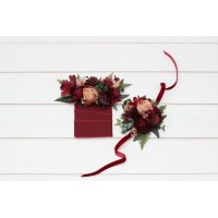 Pocket boutonniere in burgundy dusty rose color scheme. Flower accessories. Pocket flowers. Square flowers. 5293