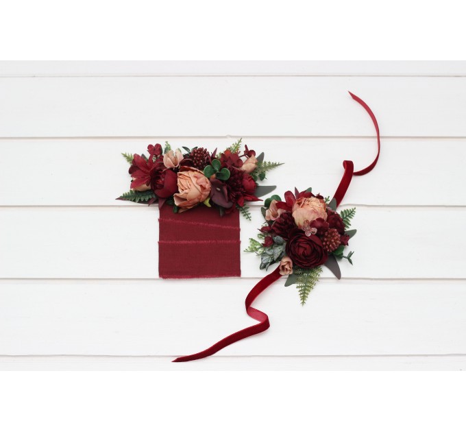 Pocket boutonniere in burgundy dusty rose color scheme. Flower accessories. Pocket flowers. Square flowers. 5293