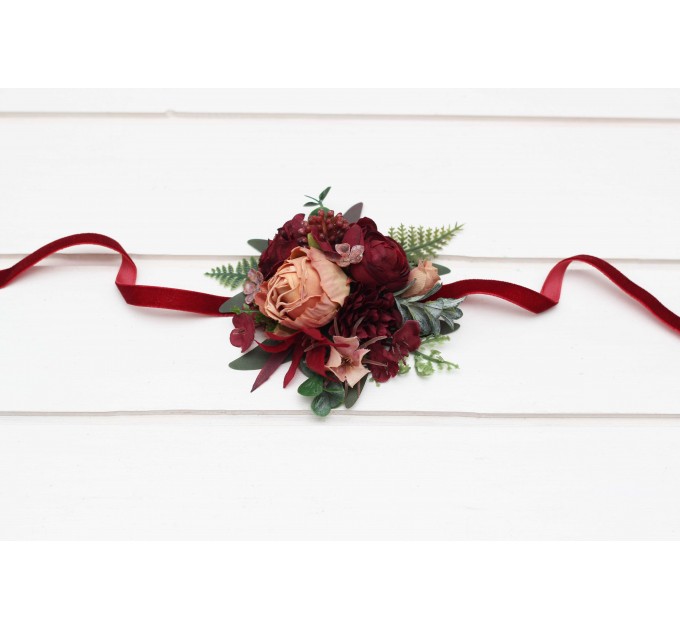 Pocket boutonniere in burgundy dusty rose color scheme. Flower accessories. Pocket flowers. Square flowers. 5293