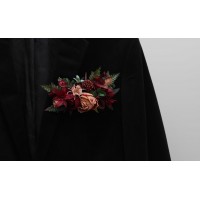 Pocket boutonniere in burgundy dusty rose color scheme. Flower accessories. Pocket flowers. Square flowers. 5293