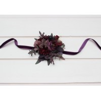  Wedding boutonnieres and wrist corsage  in purple burgundy gold color scheme. Flower accessories. 5223