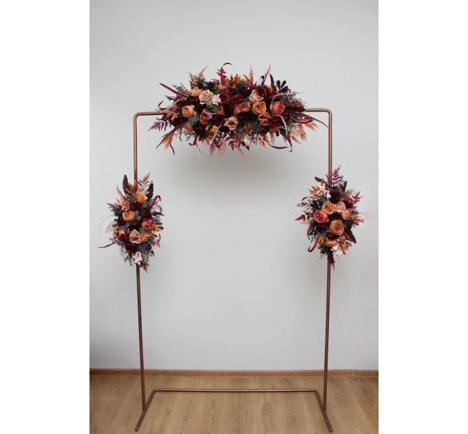  Flower arch arrangements in burgundy terracottacolors.  Arbor flowers. Floral archway. Faux flowers for wedding arch. 5121