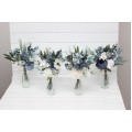 Mini bouquets for vases. Flowers for wedding decor. Dusty blue white bouquts. Centerpiece. 0508