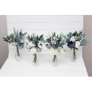 Mini bouquets for vases. Flowers for wedding decor. Dusty blue white bouquts. Centerpiece. 0508